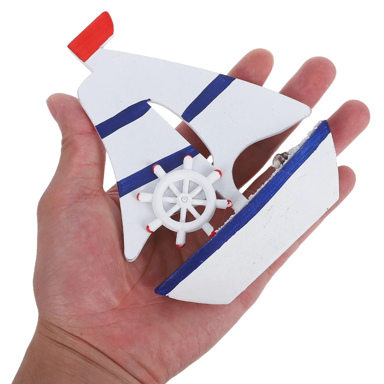 

Mini Wooden Mediterranean Sailboat Desktop Decoration Nautical Charm Wood Nautical Boat Ornament Coastal Photo Prop Home Office