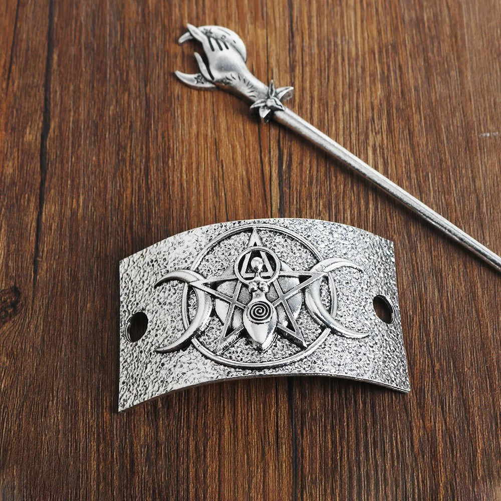 باطني الخماسي دبوس الشعر مزدوج الهلال الطوطم القوطية الرجعية الزي الراقية الزخرفية خمر الملمس مناسبة للشعر المستديرة #5