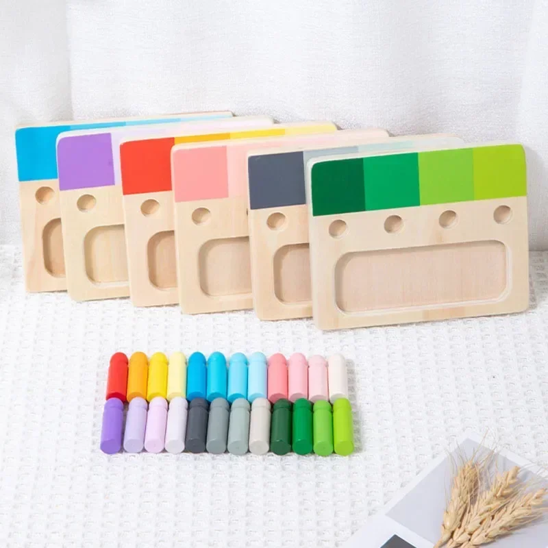 Juguete Montessori de madera para niños, sistema de detección de Color, tablero de inserción de madera de entrenamiento, juego cognitivo de colores, juguete educativo para niños, 24 colores