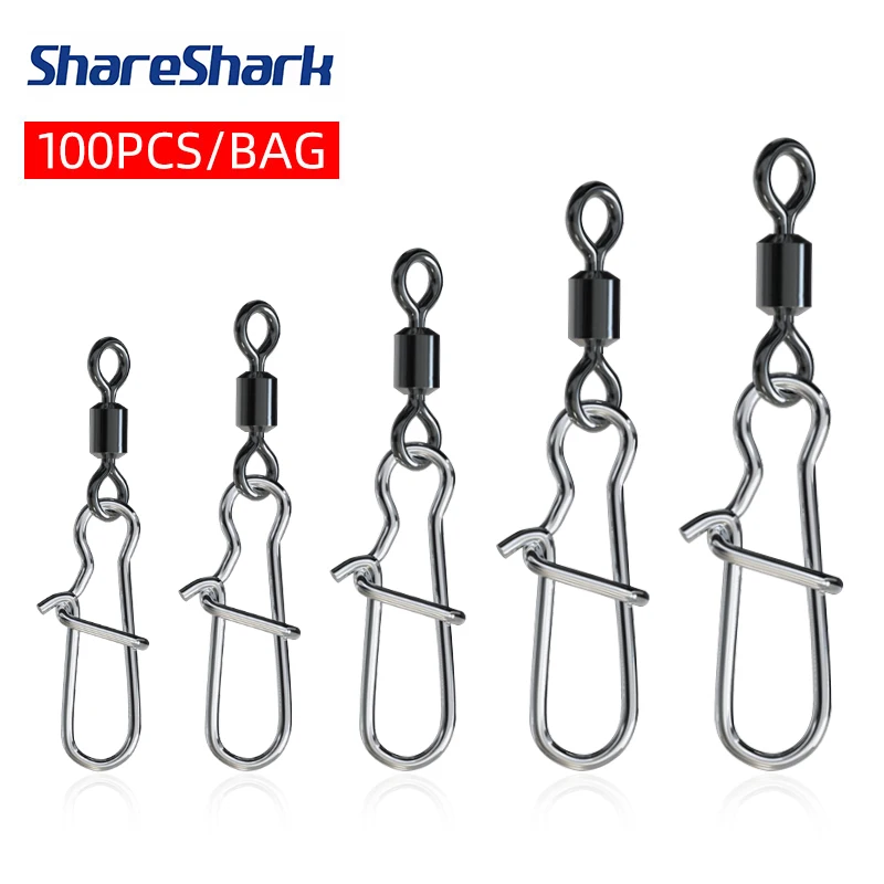 ShareShark 100 Stück Lagerwirbel Angelverbinder Rolling Fishing Wirbel Snap Angelköder Haken Zubehör Tackle