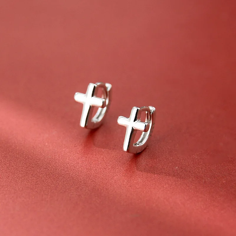 REETI 925 Sterling Silver Cross Earrings for Women Fashion Personality Couple Small Contracted Earrings