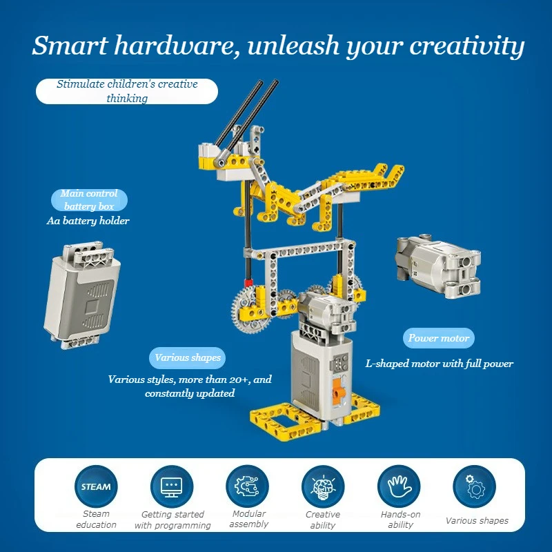 Bloques de construcción de educación científica, Robot de programación, rompecabezas para niños, bloques de construcción de ensamblaje, bloques de juguete para niños con Motor de potencia