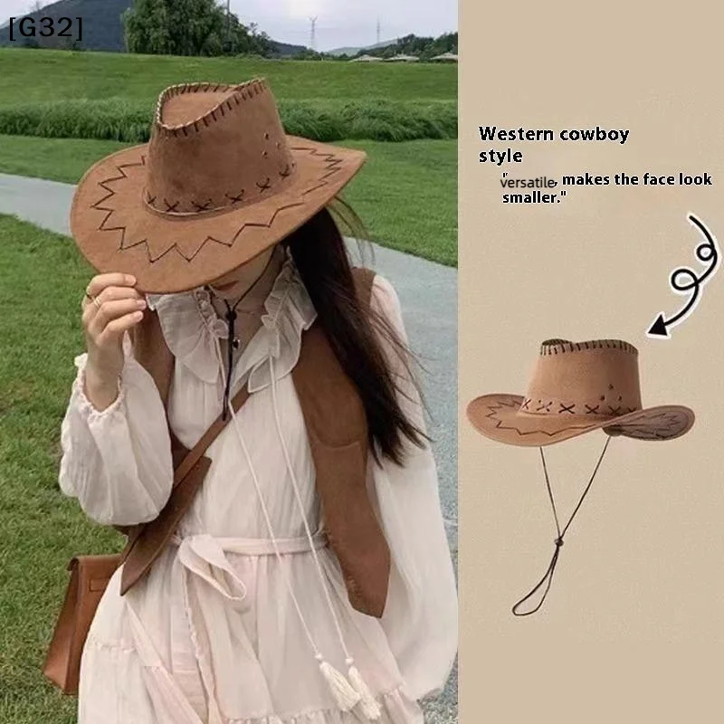 Unisex Western Suede Cowboy Cowgirl Hat For Men Women Fashion Fancy Dress Party Outdoor Casual Headwear Accessories[G32]