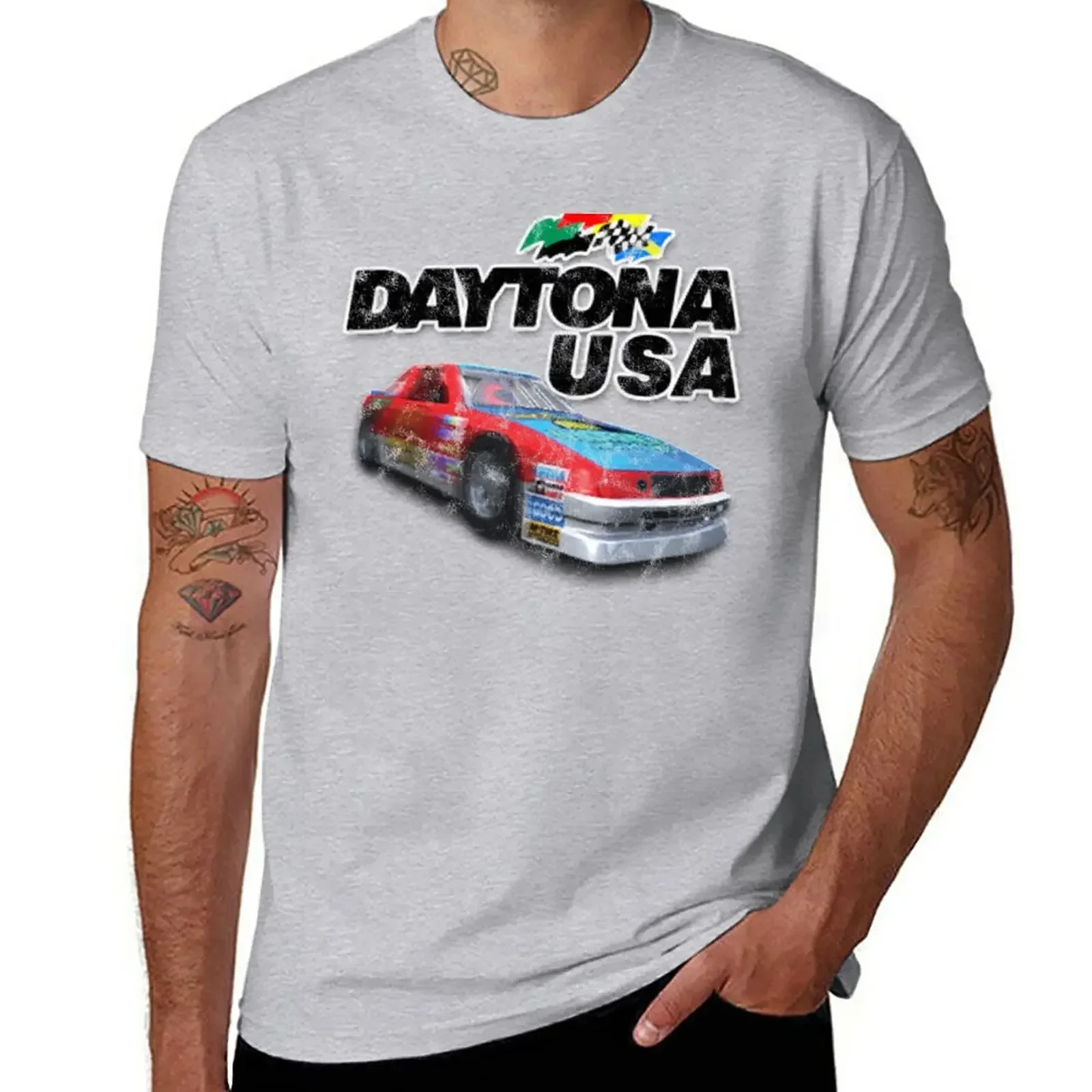 Plus Size Tops Mann Kleidung benutzer definierte T-Shirts entwerfen Sie Ihre eigenen Trainings hemden für Männer Daytona USA Distressed Car Logo T-Shirt