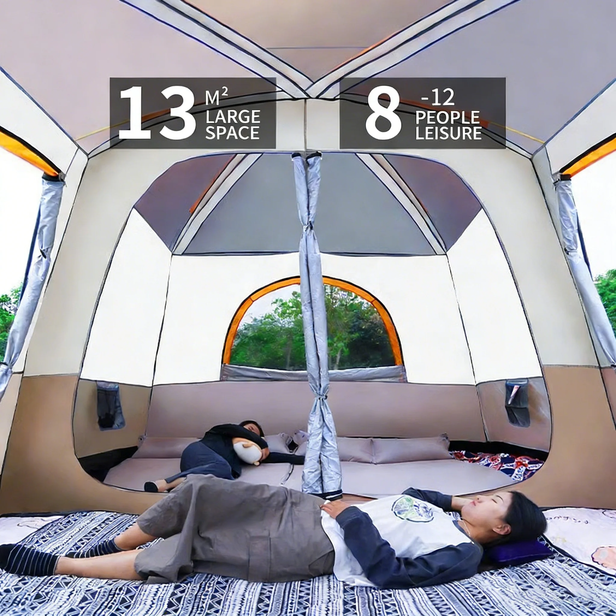 6 Person Large Family Automatic Camping Tent Double Layer 210D Oxford Cloth Waterproof Windproof 360 Degree Ventilation