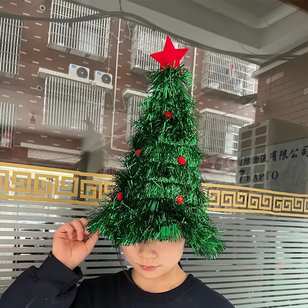 Christmas Tree Hat For Adults And Kids Fanny Cute Christmas Decoration For Parties Non-woven Fabric With Pom Pom Gifts