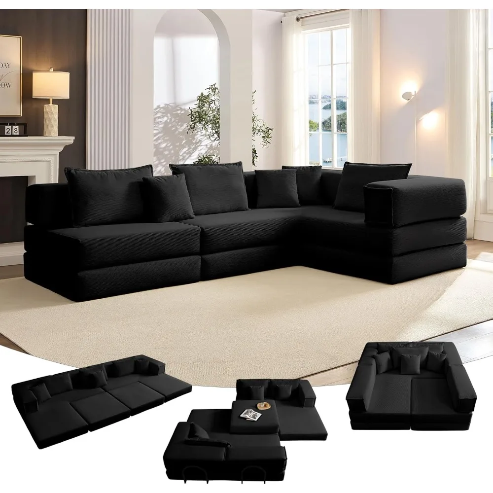 

L-shaped cloud couch, modular sectional sofa with deep seat, corduroy fabric, memory foam cushions, 6-in-1 configuration