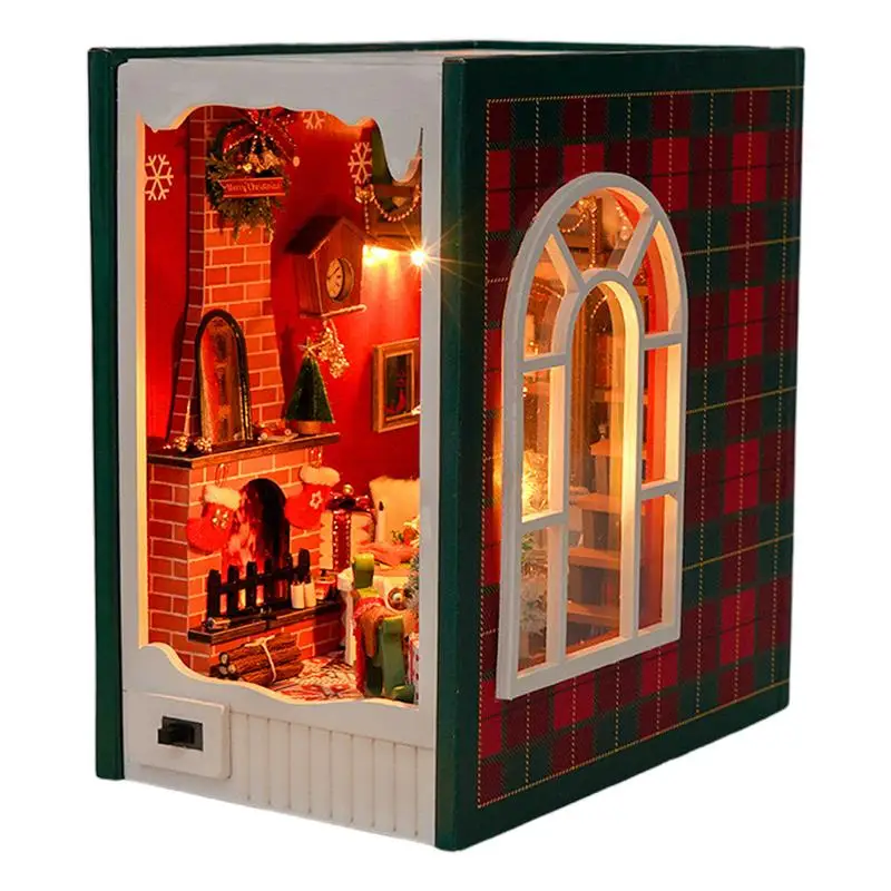 Book Nook Kits For Adults Decorative Book Nook Christmas Miniature House Kit 3D Wooden Merry Christmas House Model Build