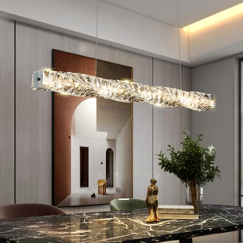 Modern Led Chandelier For Dining Room Straight Stick Design Home Decor Hanging Lamp Gold/Chrome Crystal Lighting Kitchen Lustre