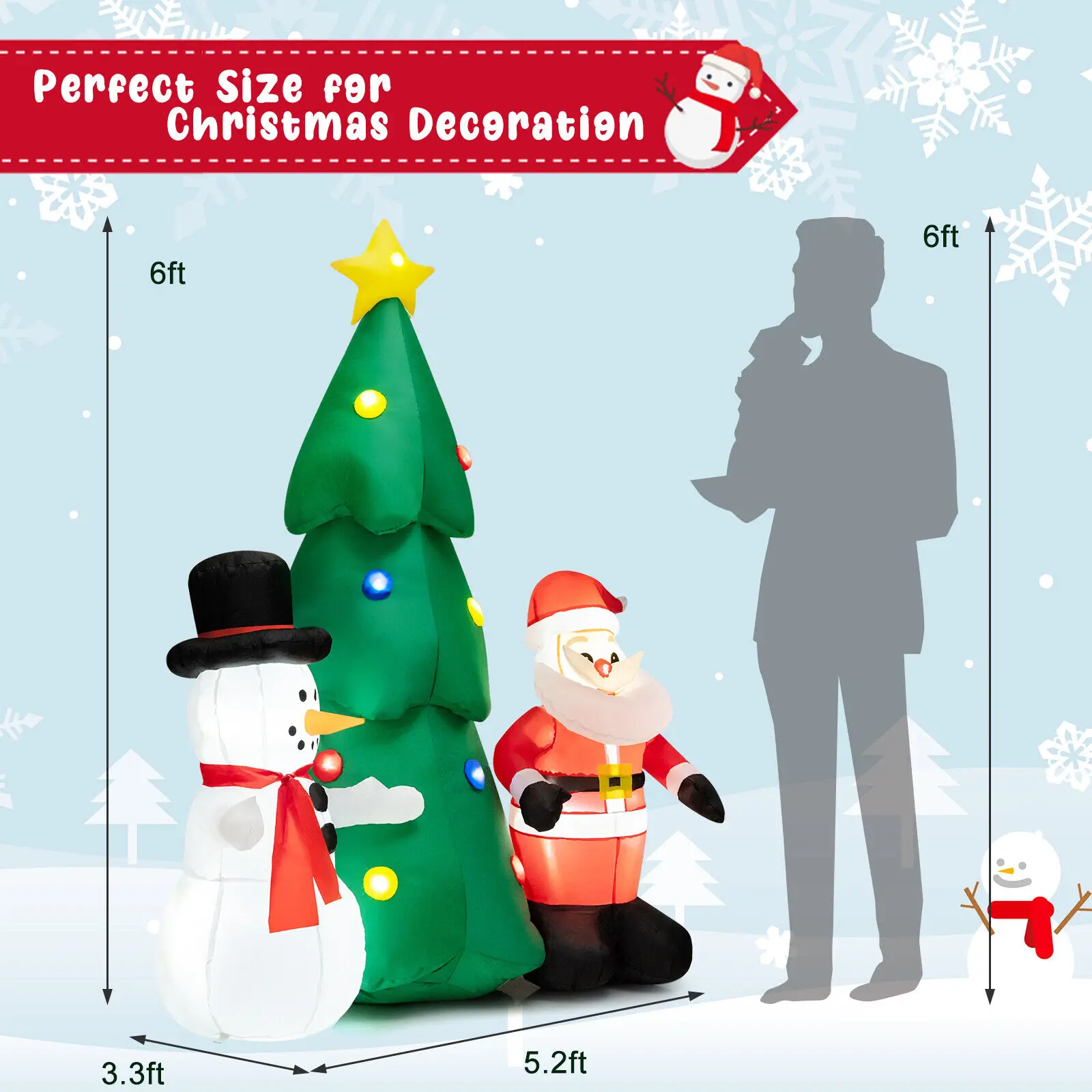 Costway 6 FT Tall Lighted Inflatable Christmas Decoration, Santa Claus and Snowman