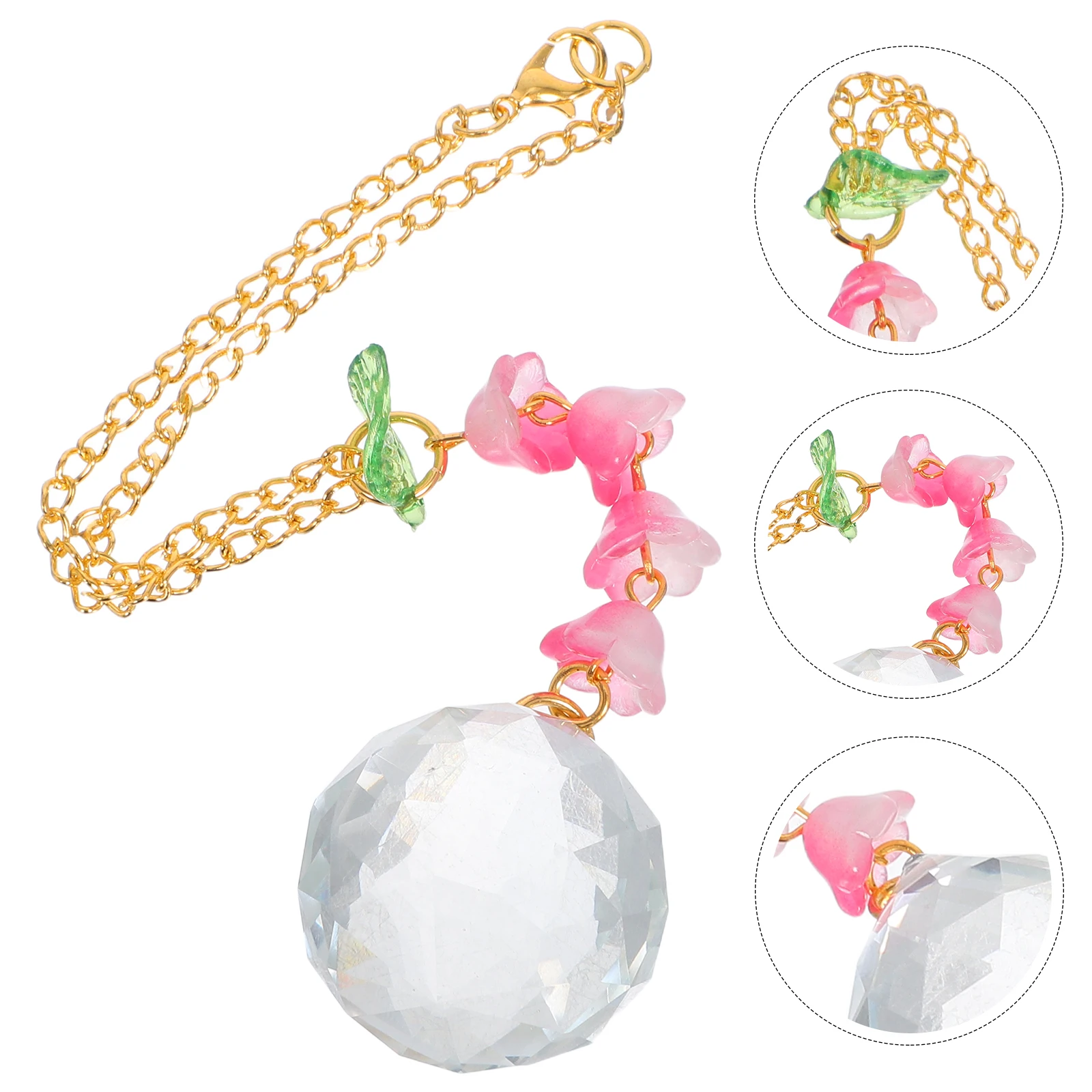 

Car Rearview Mirror Decorations Cute for Women Accessories Flower Glass Hanging