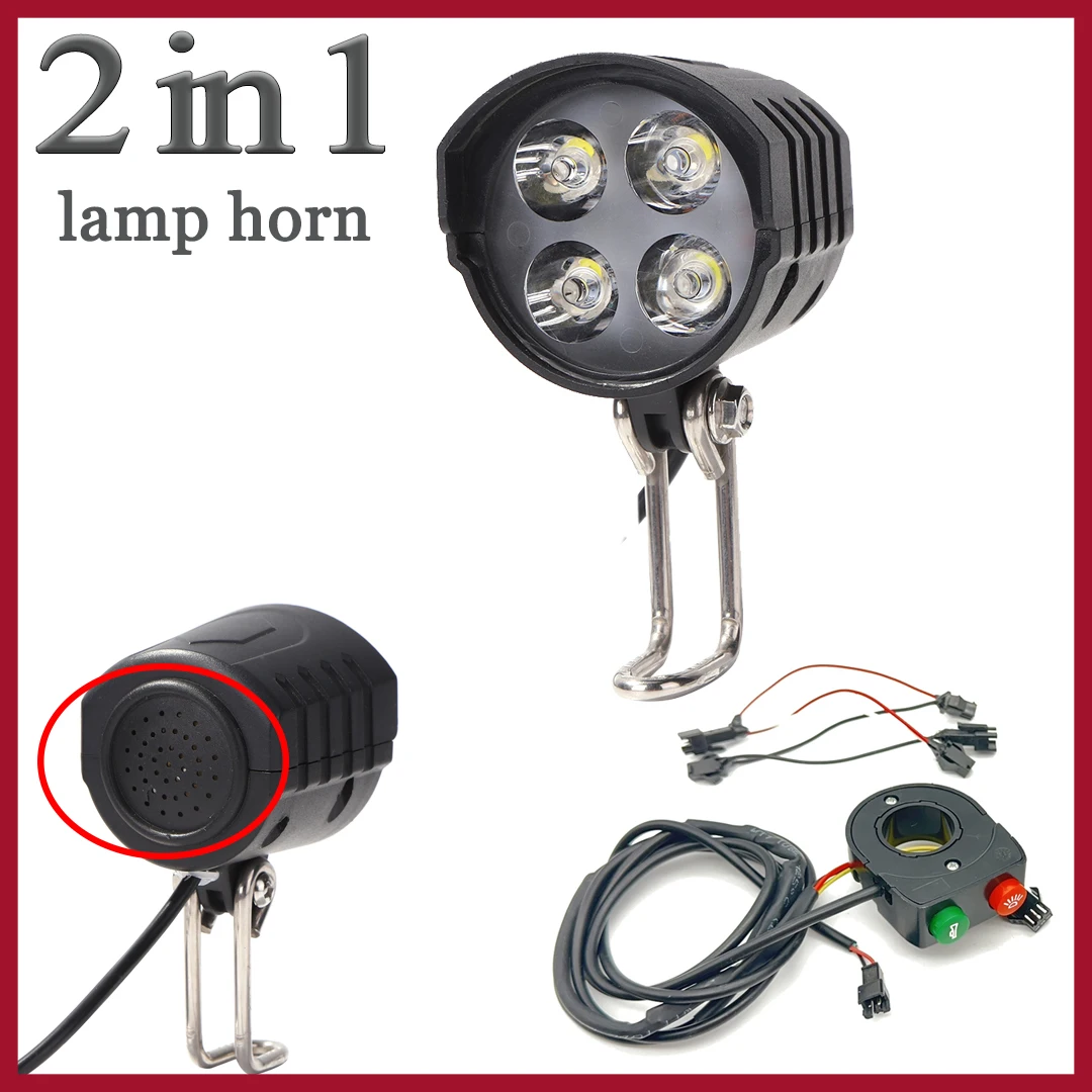 2 in 1 Horn Light With Switch Electric Scooter Bicycle Light LED Headlight for DT Dualtron Thunder1,2 Spider Victor