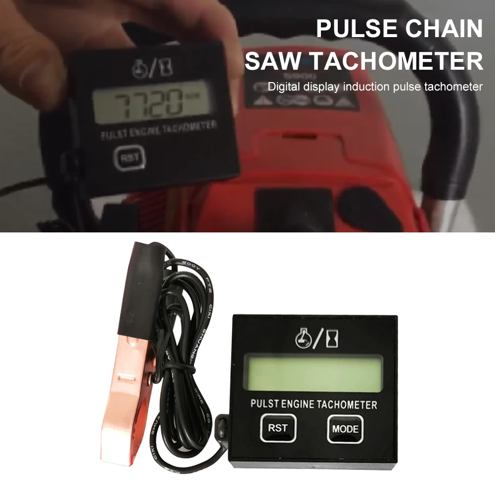 Digital Gasoline Engine Tachometer Resettable Inductive Contact Tachometer Battery Operated for Chain Saw Engine Lawnmower