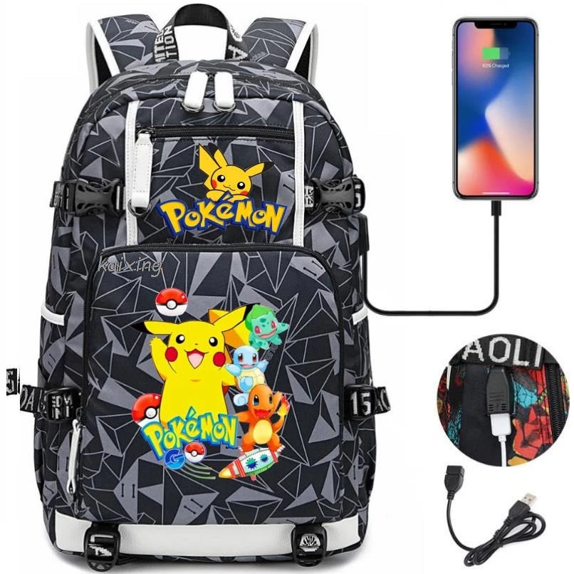 Hot Miniso Set Pikachu Pokémon Mannen Vrouwen Usb Opladen Laptop Reizen Rugzakken Jongens Meisjes Tiener School Tassen Mochila