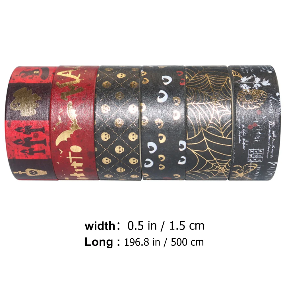 6 Pcs Halloween Foil Stamping Washi Tape Party Favors Gifts Paper Orange Decor Bronzing