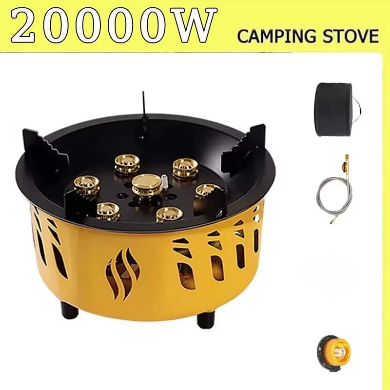 20000W Camping Stove 7-Core Strong Fire Power Portable Tourist Gas Burner Windproof Electronic ignition Outdoor Stoves BBQ