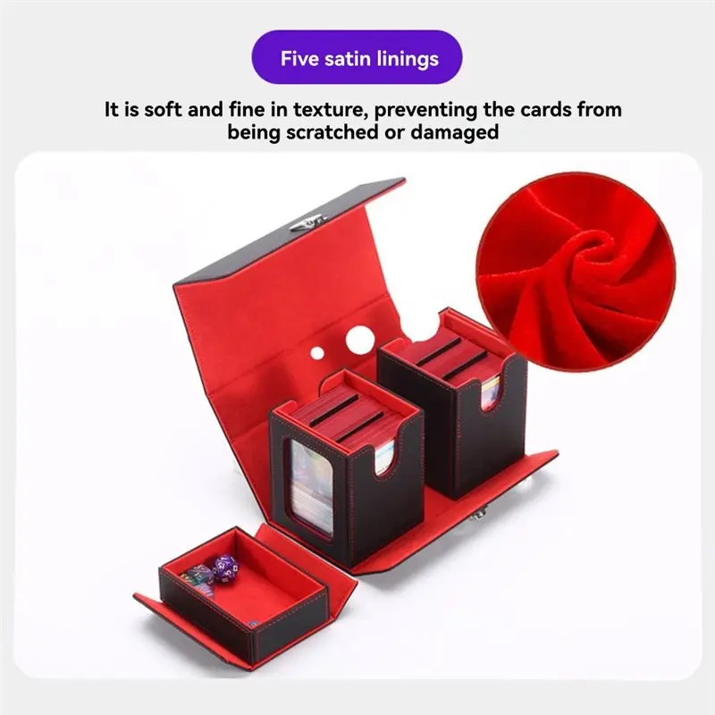 Card Deck Box With Handle Magnetic Top Side-Loading Deck Case Storage Box For Game Cards Red+Black