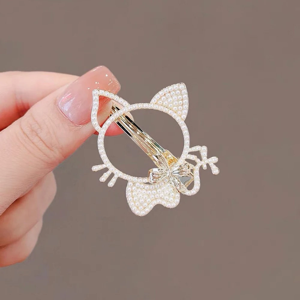 Accesorios para el cabello estilo anime, linda gatita japonesa, novedades 2024, diadema para mujer, pinza para el cabello con perlas laterales