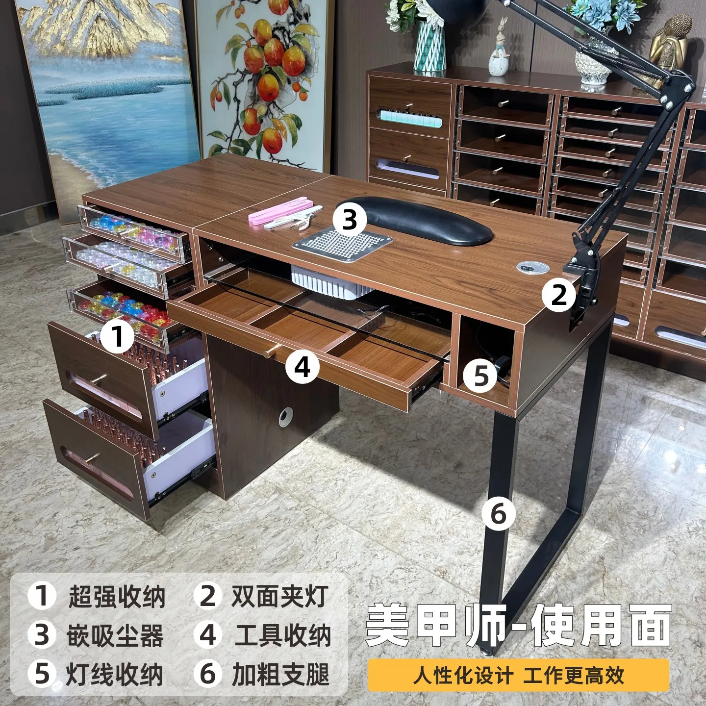 SM household manicure table Nail shop special table with vacuum cleaner retro winding single double workbench