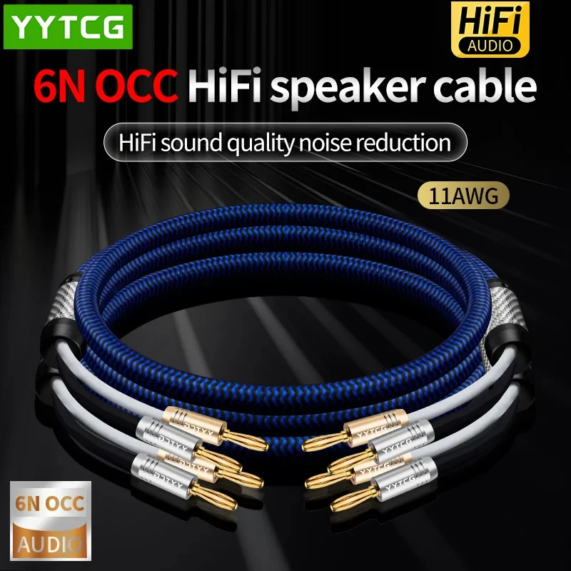 YYTCG One Pair Hifi Speaker Cable 6N high-purity OCC Audio Speaker Wire with Pure Copper Gold plated Banana Plug