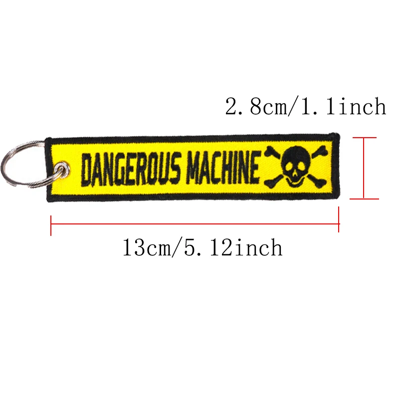 1PCS Keychain DIY Dangerous Machine Warning Tag Skull LOGO For Motorcycles Cars Key Tags Embroidery Keychain