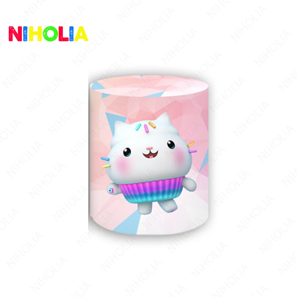 Gabby Dollhouse Round Backdrop Girls Birthday Party Rainbow Cute Cat Photo Photography Background Cake Table Cover Booth Props