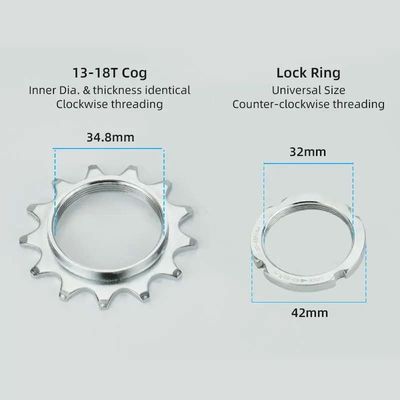 Deemount 13T/14T/15T/16T/17T/18T A scatto fisso Una velocità per ruota di bicicletta Pignone e ghiera di bloccaggio per mozzo bici da pista Fixie