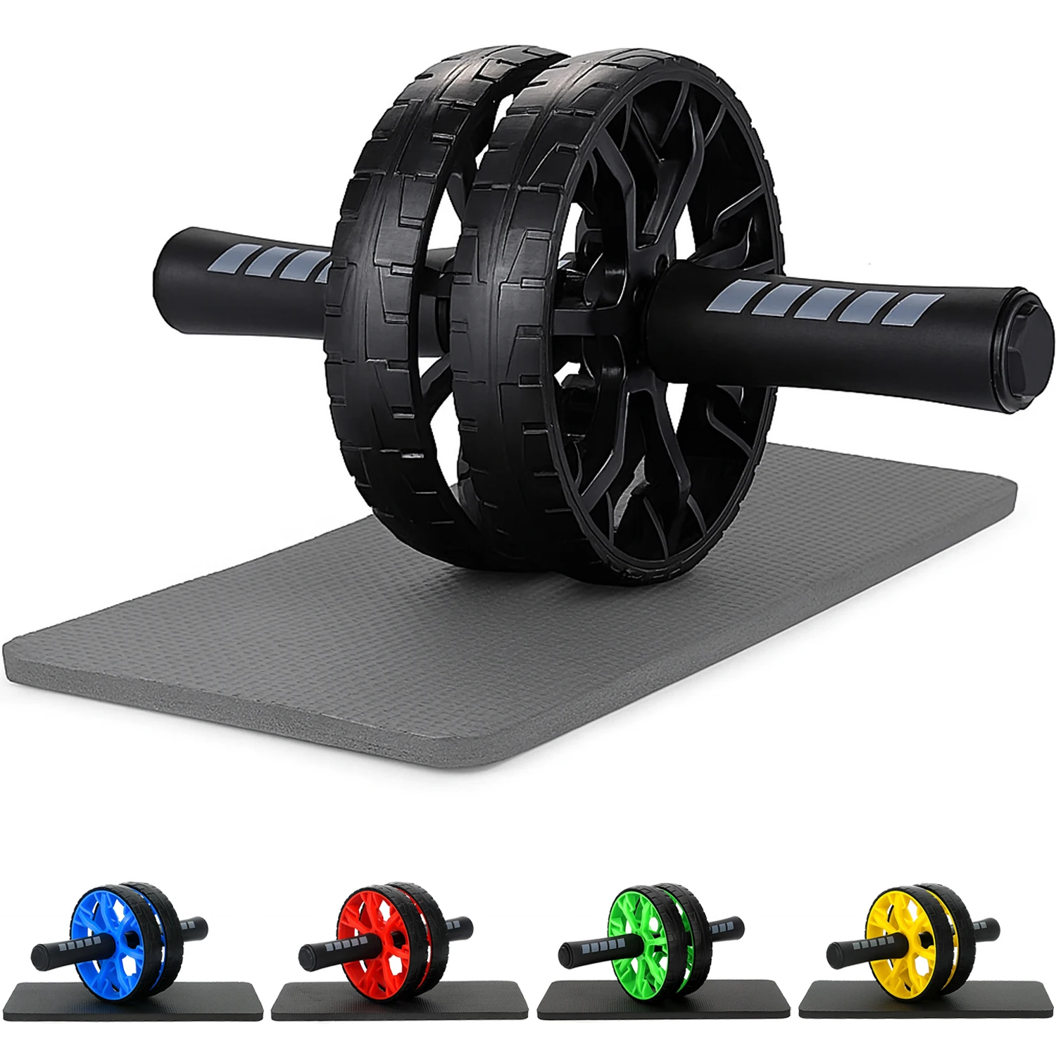 عجلة تمارين البطن المستديرة المزدوجة، بما في ذلك وسادة الركوع، ومعدات اللياقة البدنية المنزلية لتدريب البطن الأساسية، كهدية