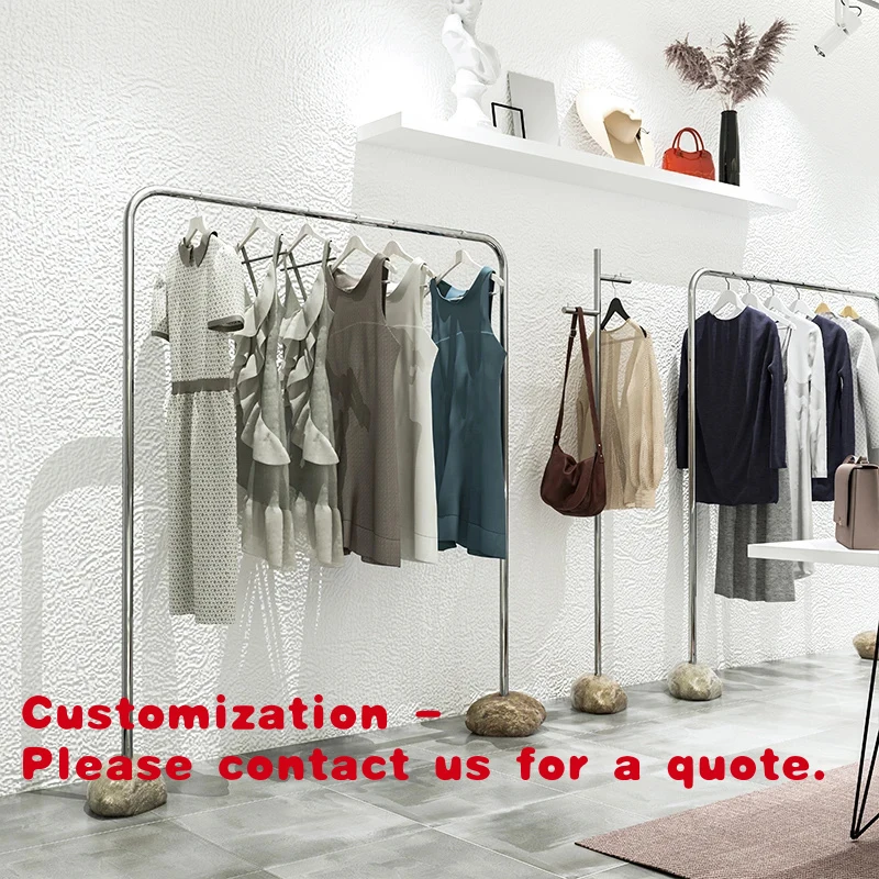 custom.Dy Boutique Modern silver Stainless Steel Freestanding Rust-Proof Clothing Display Rack，With hanger