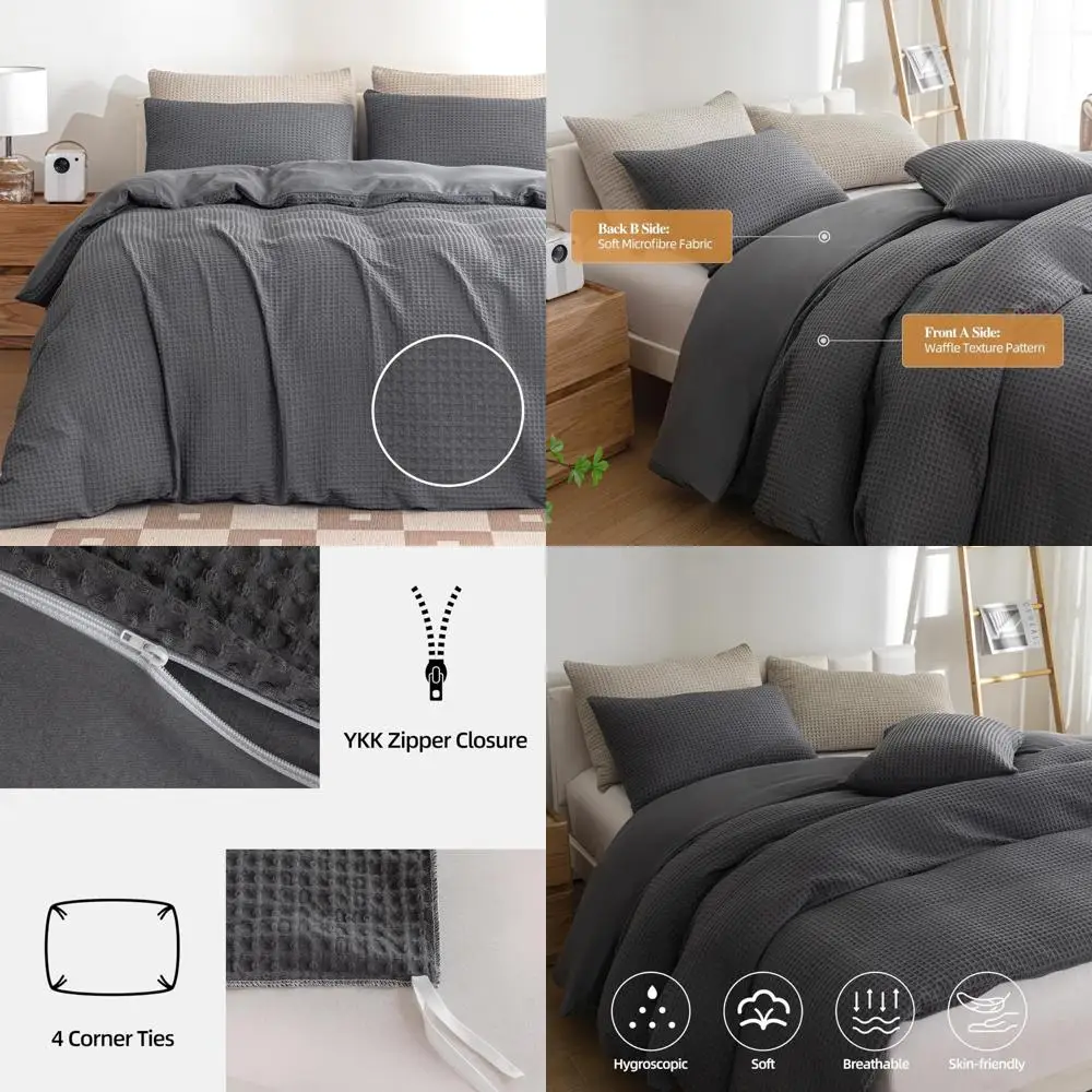 

Luxury Queen Size Waffle Weave 3-Piece Bedding Set: Duvet Cover and 2 Pillowcases