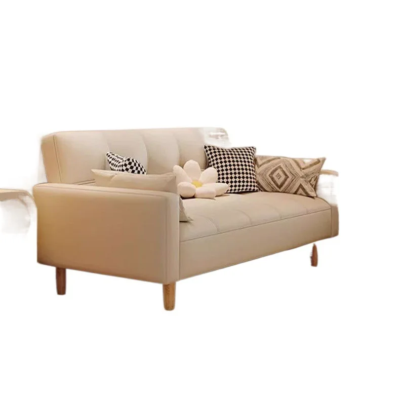 

Small apartment creamy style bedroom rental storefront cat scratching leather sofa