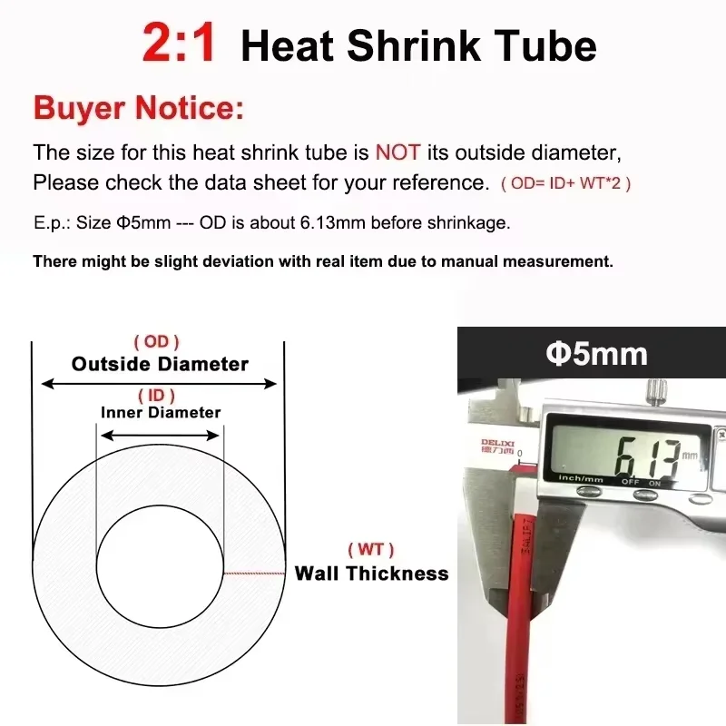 1~10m 2:1 Red Heat Shrink Tube Diameter 0.6mm ~ 80mm Polyolefin Tubing Sleeving Wrap Wire DIY Repair Cable Protecctor