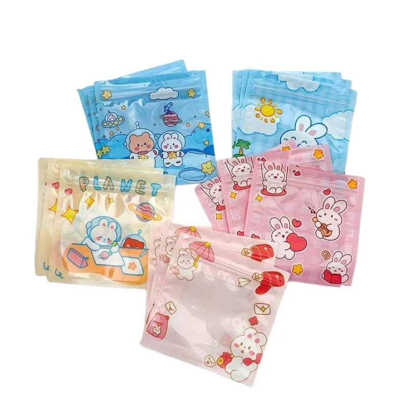 StoBag 100pcs Transparent Cartoon Candy Snack Ziplock Packaging Bags Kids Cute Small Plastic Sealed Food Storage Pouches Pocket