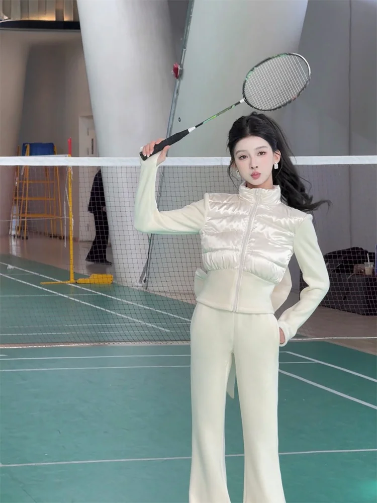 

PITAO Original ort Luxury Yoga down Jaet with Flared Pants Snow White Sle Sweet Princ Thin White Du Feather Filling