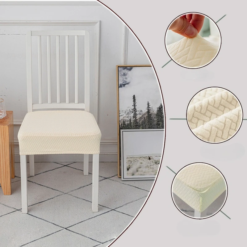 1PC Durable Stretch Jacquard Dining Room Chair Seat Covers Removable Washable Elastic Upholstered Dining Chair Cushion Slipcover