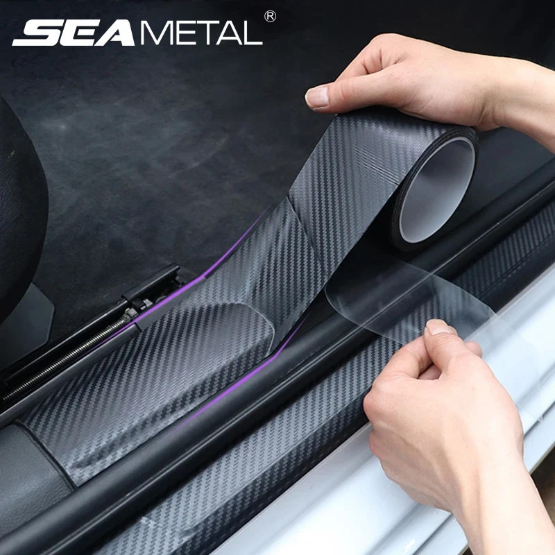 車用SEAMETAL-3Dカーボンファイバー保護ステッカー,しきい値,保護フィルム,傷防止,防水,ドア用,サイドエッジ保護