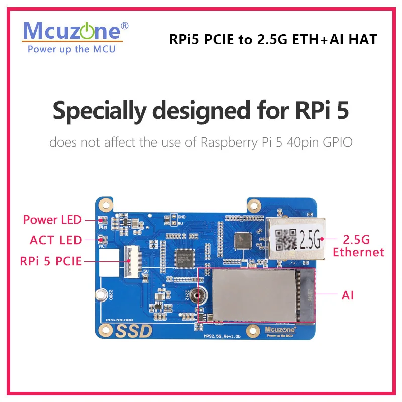 MP2.5GAI Rasbperry Pi5 PCIE to WiFi7+AI HAT RTL8125 chip