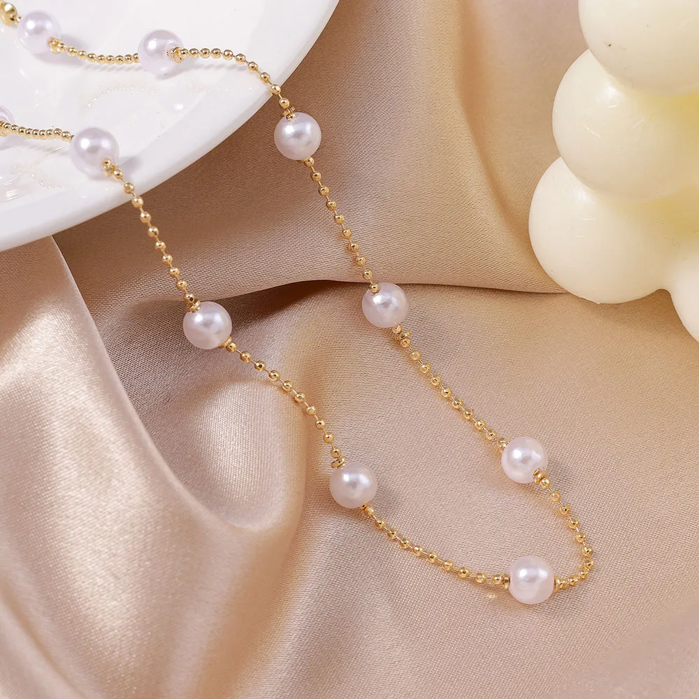 Aihua Neue Damen Kpop Einfache Perlen Halsband Halskette Gold Farbe frauen Hals Kette Hochzeit Schmuck Auf Den Hals Kragen geschenke – Detail 3