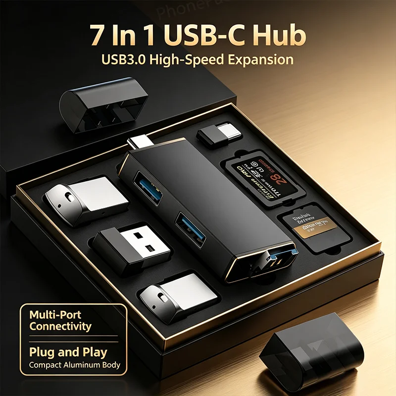 7-in-1 USB 3.0 Card Reader Type-C OTG Adapter SD TF Memory Card Reader USB Flash Drive for Phone PC Laptop