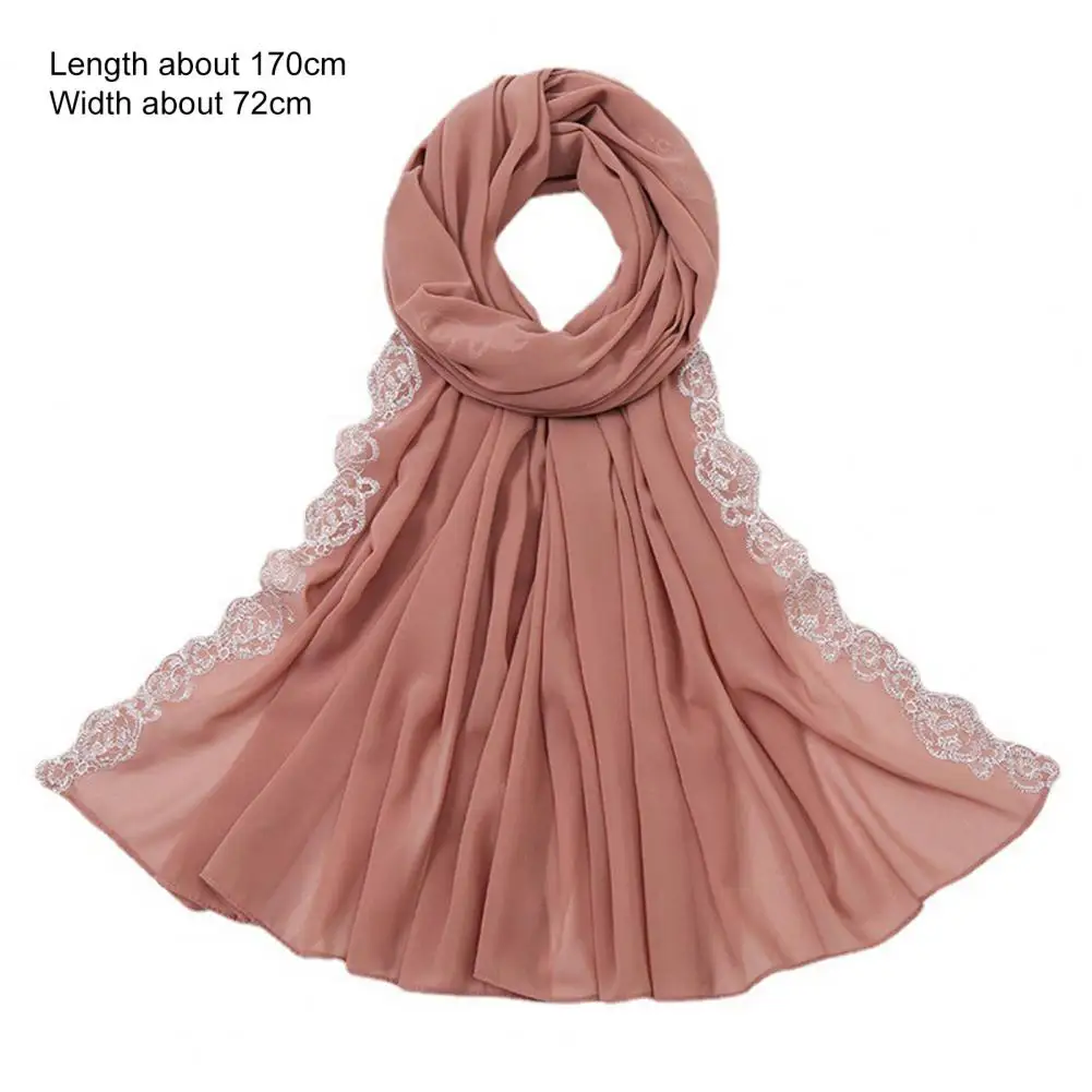 Trendy Embroidered Lace Hijab Bubble Chiffon Scarf Muslim Shawl Plain Soft Turban Head Wraps Headband Foulard Wedding Hijab