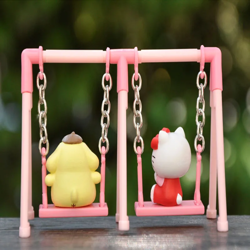 Linda Sanrio Play On A Swing Series figura muñeca Cinnamoroll Melody modelo decoración habitación de niños juguete para regalo