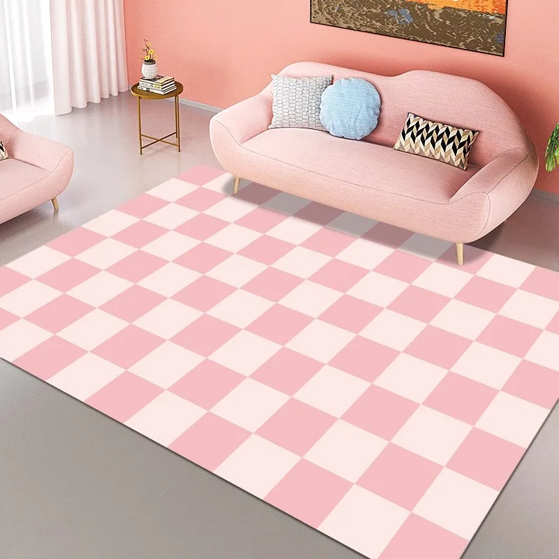 

Large Area Carpet In The Living Room Pink Plaid Foldable Machine Washable Bedroom Bedside Floor Mats Soft Plush Rug 카페트 거실 대형