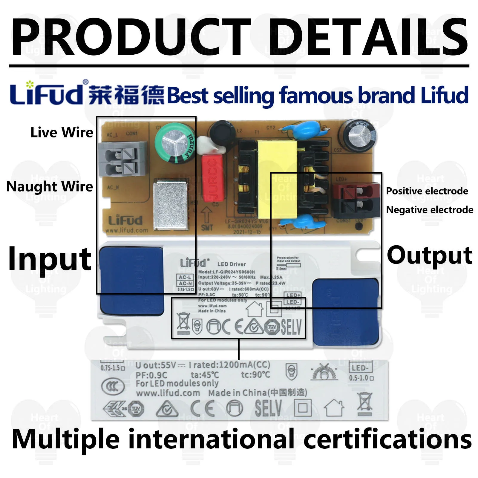 

28W 34W 42W Lifud LED Isolation Driver Flame Retardant Series AC220-240V LED Power Supply Adapter DC33-40V Lighting Transformer