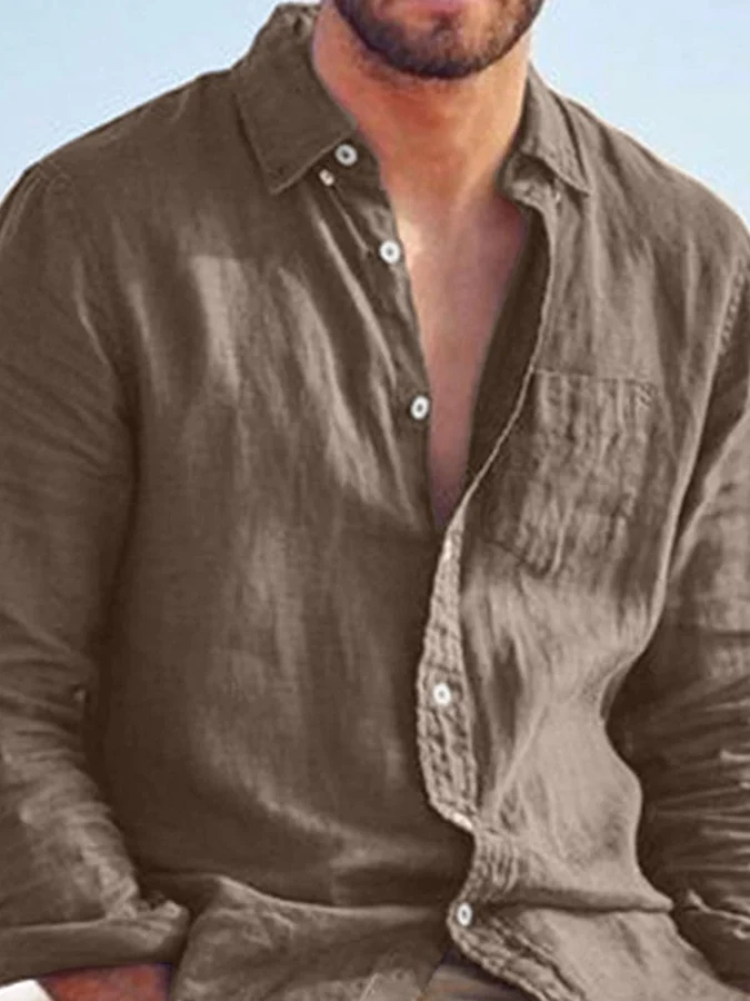 

Men's Linen Cotton Shirt Long Sleeve Breathable American Retro Style Workwear Open Cardigan Sun Protection Lightweight Casual