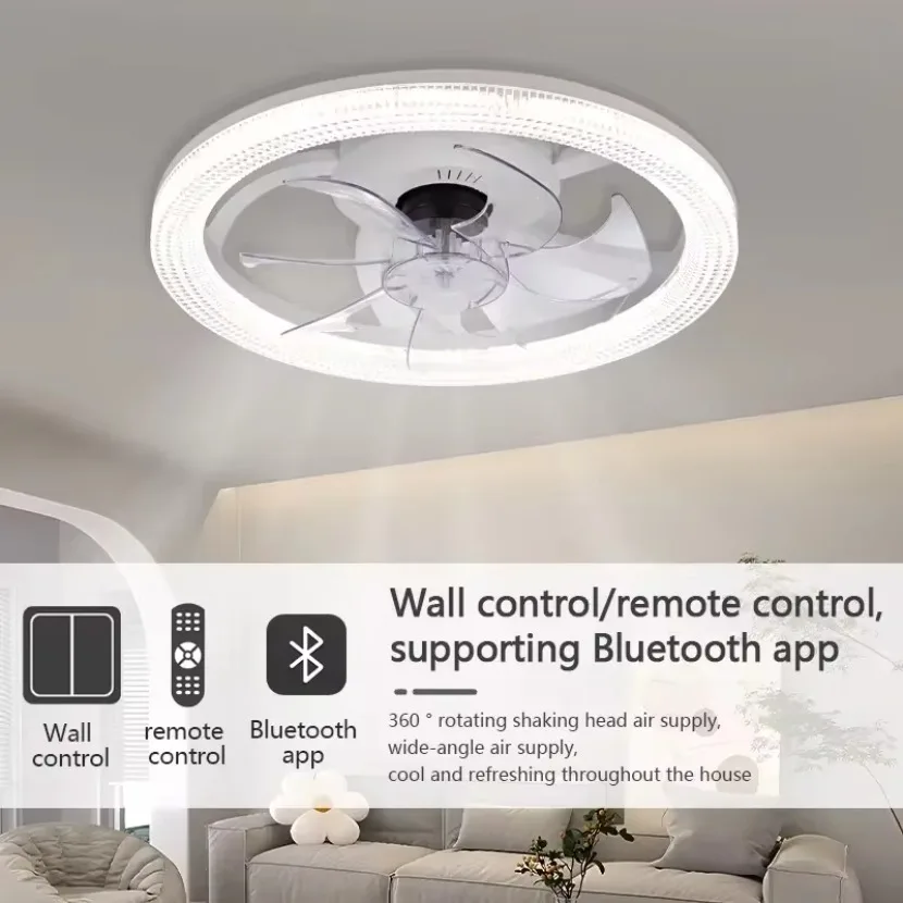 New LED Ceiling Fan Light 6th Gear with Intelligent APP Remote Control Dimming Bedroom Study Balcony Indoor Home Fan Light