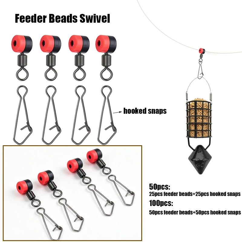 50 Stück/100 Stück Feeder-Perlen-Verbindungs-Wirbel und Hakenverschlüsse, ein äußerst praktisches Verbindungszubehör für Feeder-Angeln – Detail 1