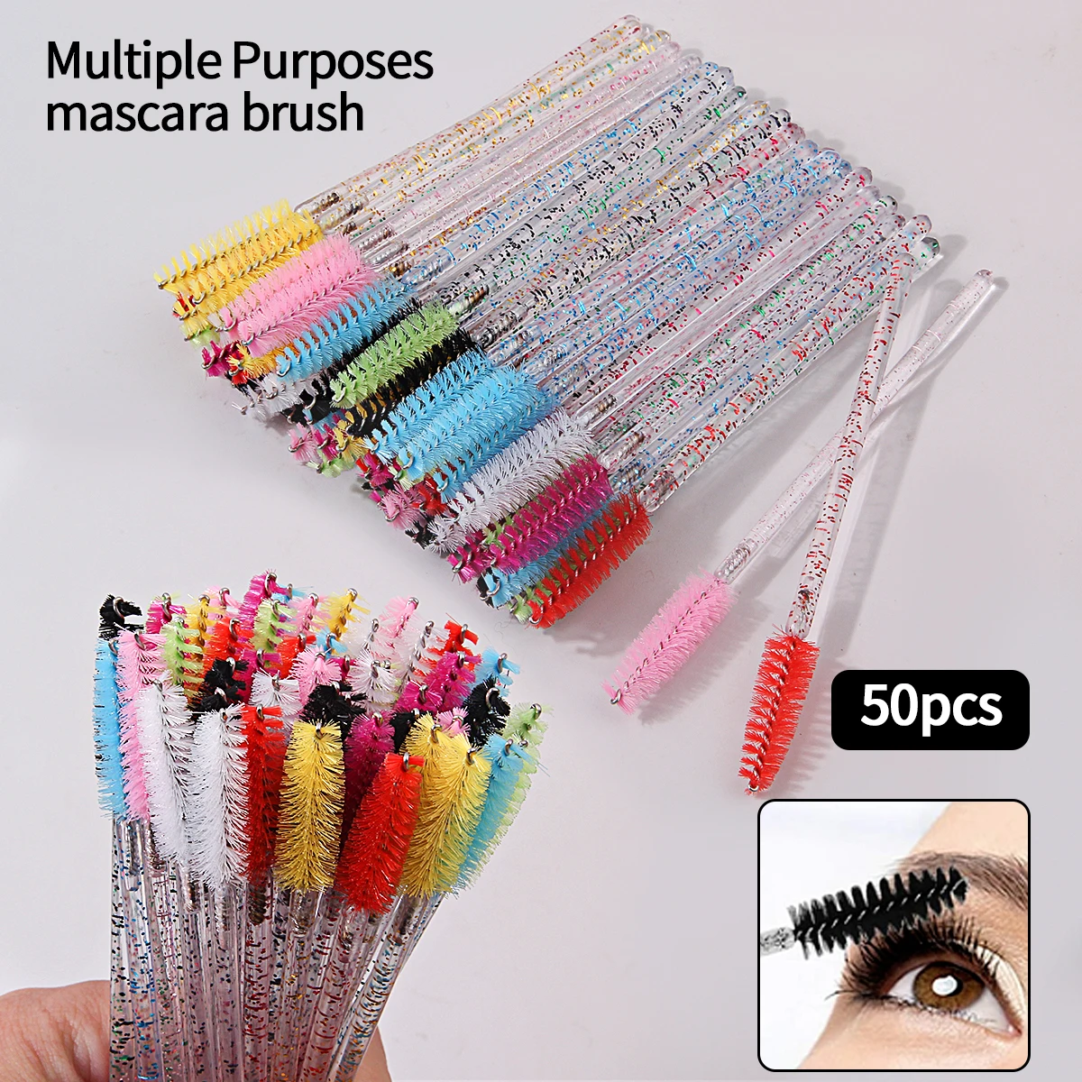 Pinceau à mascara de couleur 50 pièces, pinceau de maquillage professionnel pour les yeux, pinceau à mascara, outil de maquillage multifonctionnel facile à nettoyer, réutilisable
