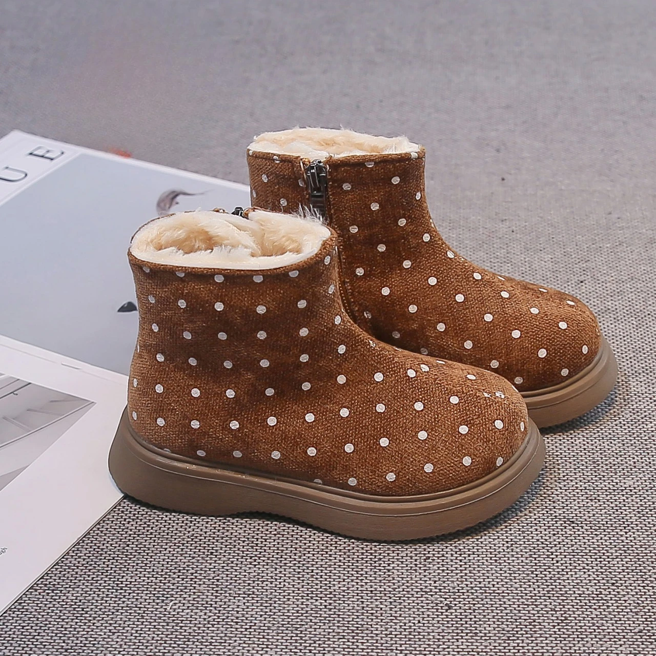 Kids Winter Boots for Boys Girls Unisex Children Ankle Thermal Boots Thick Plush Fluffy Warm 2026 Autumn Winter Girls Flock Shoe