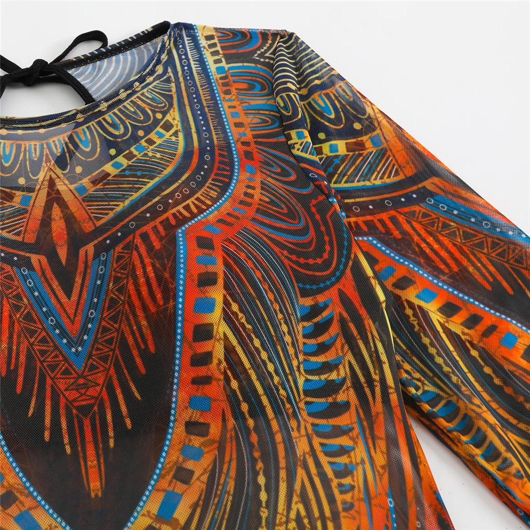 S - XXL Neuer bedruckter Badeanzug mit langen Ärmeln und Hose, einteiliger Damen-Badeanzug, floraler, gepolsterter Badeanzug, Badebekleidung, Modell V7176 – Detail 13