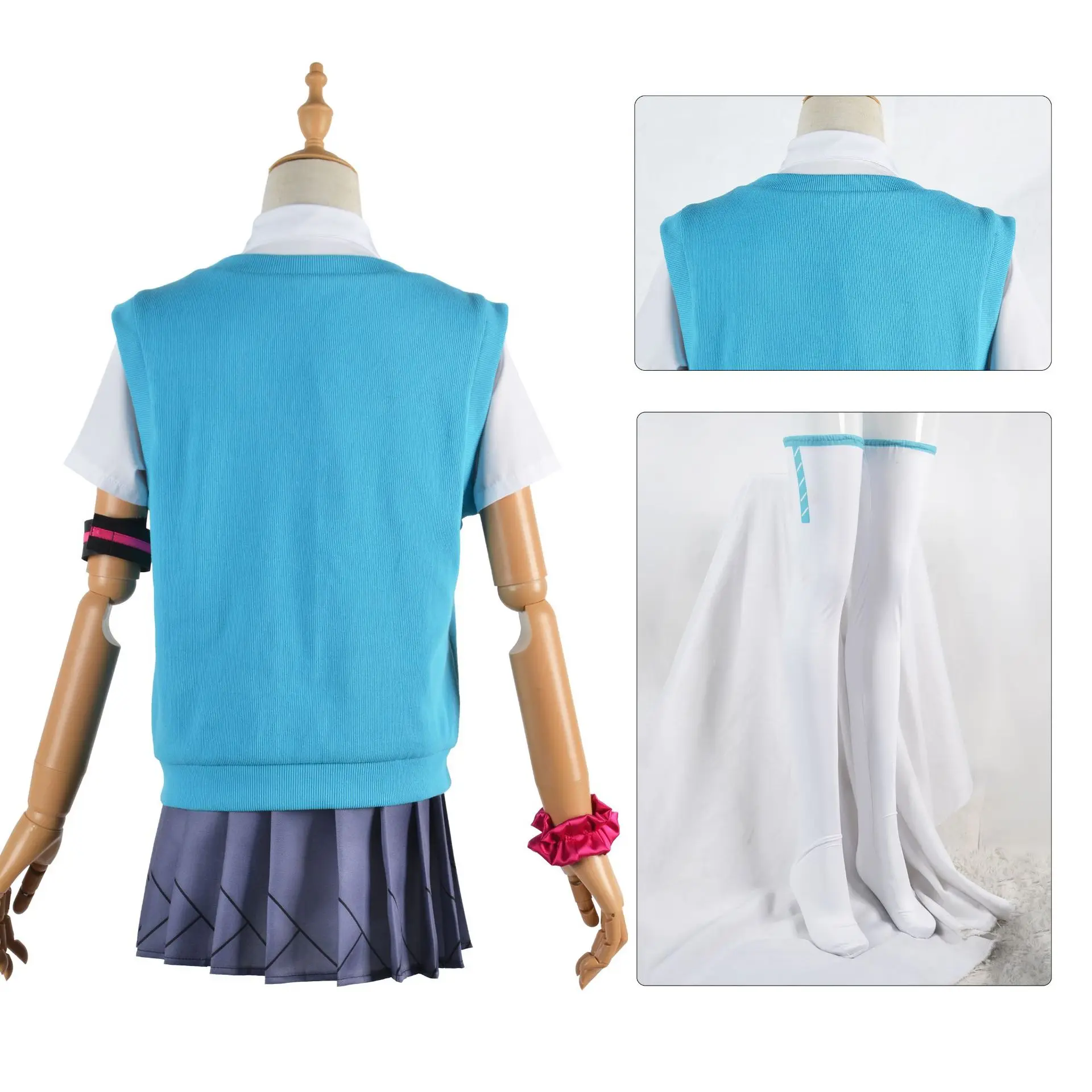 Virtual Idol Cosplay Outfit for Miku Hatsune 16th Anniversary, Anime JK Uniform, Blue, Sweet and Cute Role-playing Costume Set